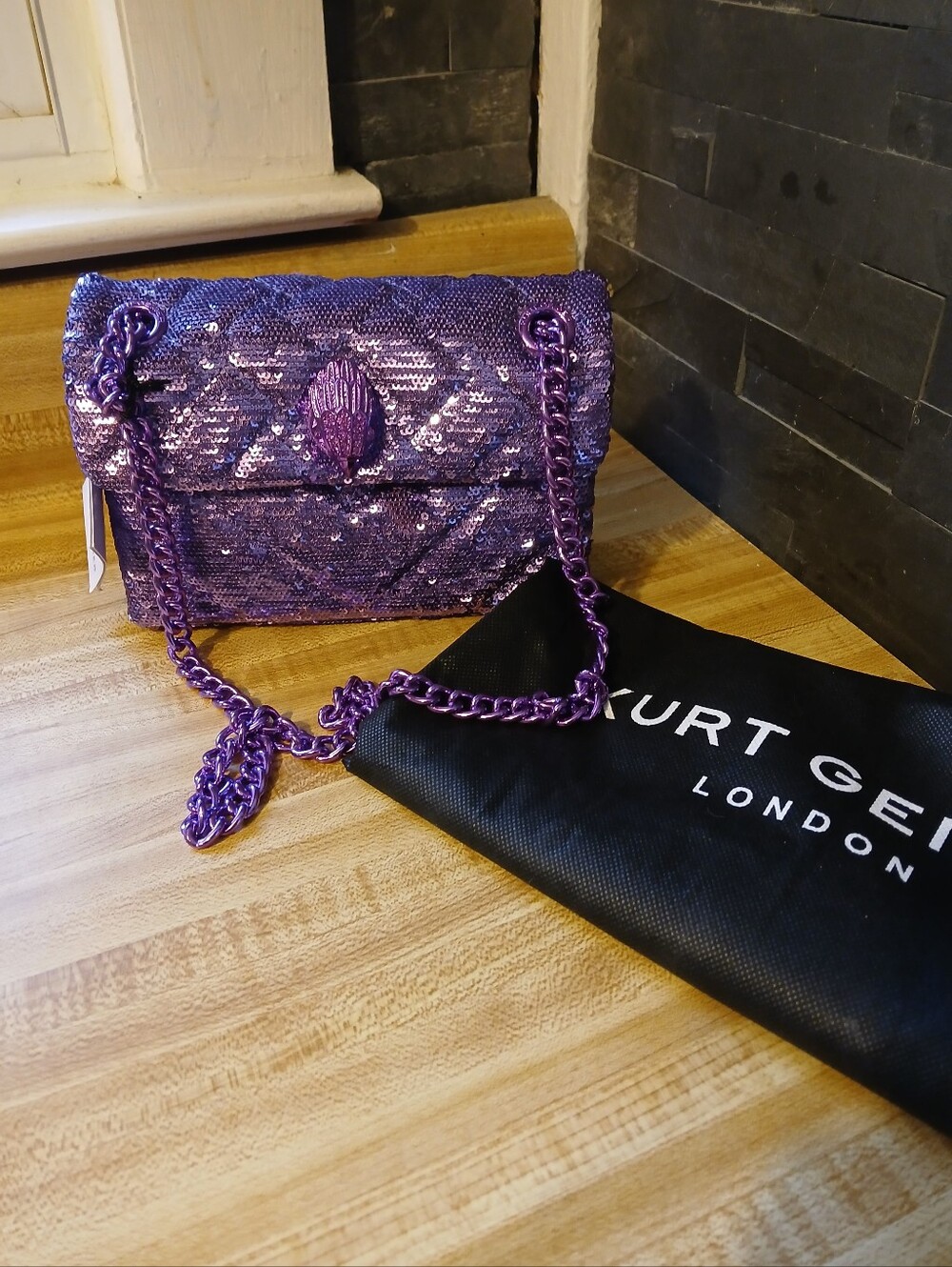 Kurt Geiger NWT Purple Sequin Kensington & Dustbag STUNNING & RARE - Picture 4 of 10